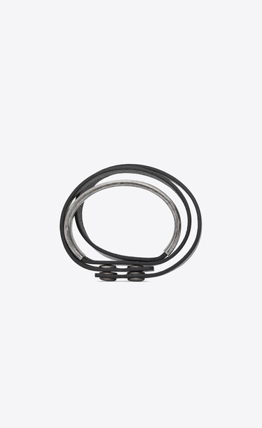 nomade dreifaches armband aus schwarzem leder und metall